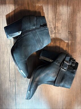 Vince Camuto Black Leather Ankle Booties with Buckle Detail